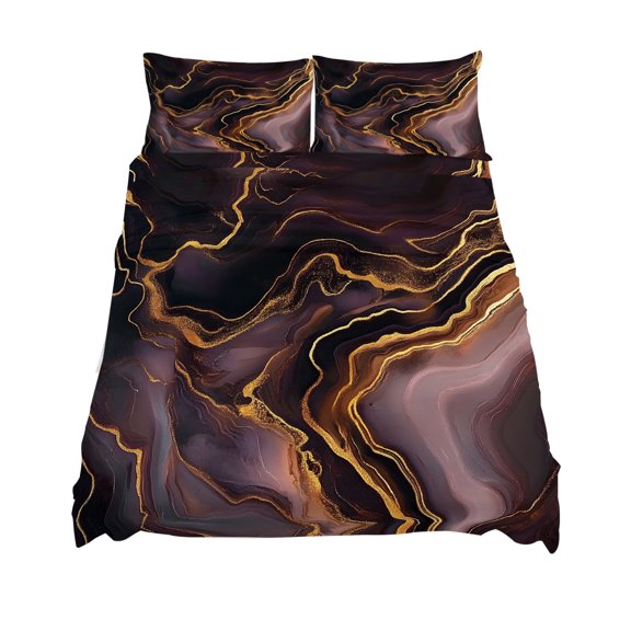 California King Size Abstract Marble Texture Sheet Sets Purple Gold Waves Art Soft Breathable Microfiber Bed Sheets Deep Pockets 4 Piece Bed Sheets Set, 1 Fitted Sheet, 1 Flat Sheet & 2 Pillowcases