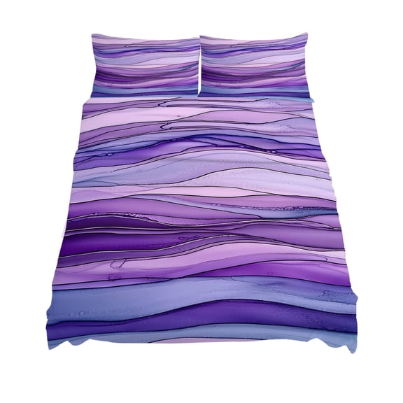 California King Size Abstract Ombre Purple Wave Sheet Sets Purple Strips Soft Breathable Microfiber Bed Sheets Deep Pockets 4 Piece Bed Sheets Set, 1 Fitted Sheet, 1 Flat Sheet & 2 Pillowcases