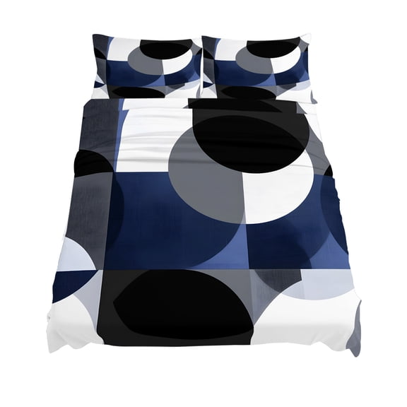 California King Size Abstract Round Sheet Sets Visual Art Blue Black Square Stitching Soft Breathable Microfiber Bed Sheets 4 Piece Bed Sheets Set, 1 Fitted Sheet, 1 Flat Sheet & 2 Pillowcases