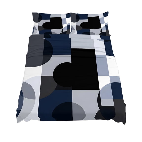 California King Size Abstract Stitching Sheet Sets Blue Black Square Round Visual Art Soft Breathable Microfiber Bed Sheets 4 Piece Bed Sheets Set, 1 Fitted Sheet, 1 Flat Sheet & 2 Pillowcases
