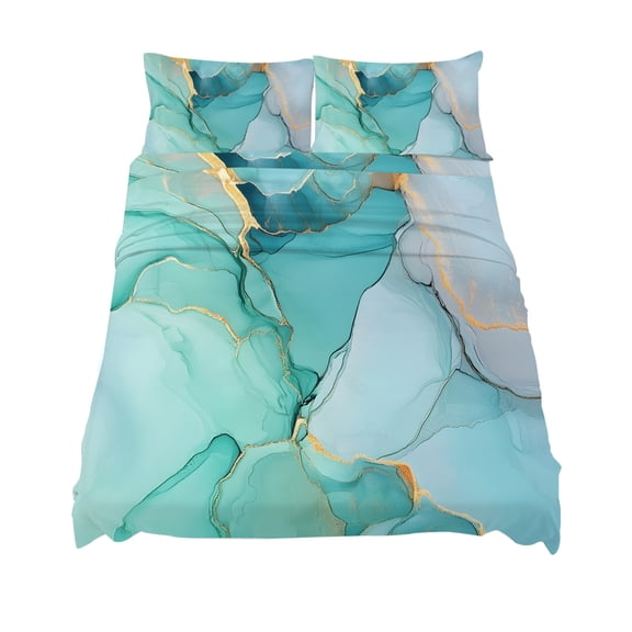 California King Size Abstract Teal Sheet Sets Aqua Marble Cracks Texture Crystal Modern Soft Breathable Microfiber Bed Sheets 4 Piece Bed Sheets Set, 1 Fitted Sheet, 1 Flat Sheet & 2 Pillowcases