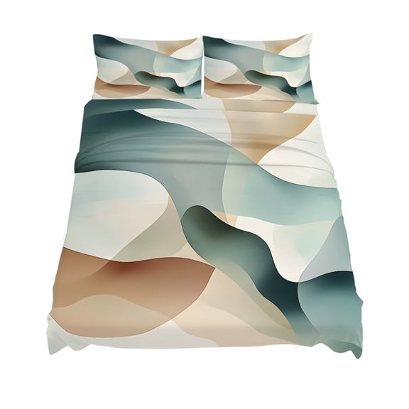 California King Size Abstract Water Ripple Sheet Sets Blue Brown Stitching Gradient Soft Breathable Microfiber Bed Sheets 4 Piece Bed Sheets Set, 1 Fitted Sheet, 1 Flat Sheet & 2 Pillowcases