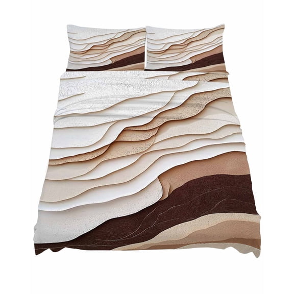 California King Size Abstract Wave Texture Sheet Sets Vintage Earth Color Gradient Soft Breathable Microfiber Bed Sheets 4 Piece Bed Sheets Set, 1 Fitted Sheet, 1 Flat Sheet & 2 Pillowcases
