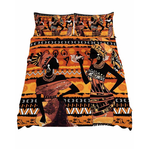 California King Size African Women Sheet Sets Tribe Ethnic Style Traditional Africa Soft Breathable Microfiber Bed Sheets 4 Piece Bed Sheets Set, 1 Fitted Sheet, 1 Flat Sheet & 2 Pillowcases
