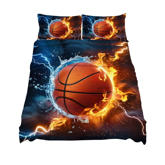 California King Size Basketball Sheet Sets Water and Fire Lightning Impact Soft Breathable Microfiber Bed Sheets Deep Pockets 4 Piece Bed Sheets Set, 1 Fitted Sheet, 1 Flat Sheet & 2 Pillowcases