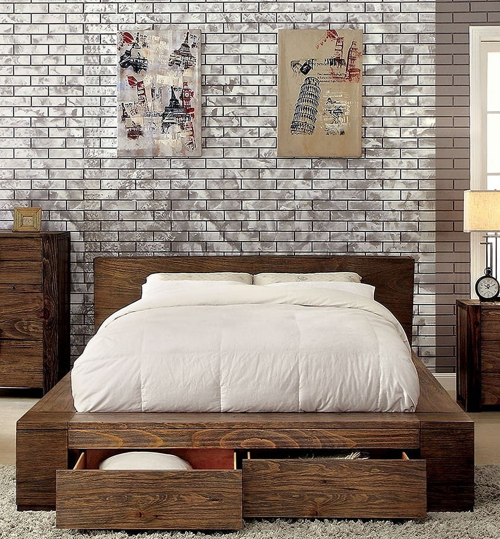 Rustic Oak California King Bed with Storage Drawers