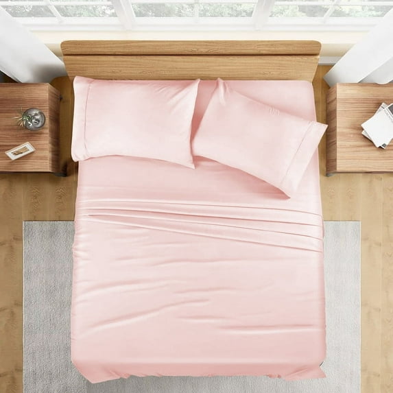 California King Size Bed Sheets Set - 400 Thread Count Sheets, 100% Egyptian Cotton Hotel Luxury Bedding, for Kids, Dorm Rooms & Adults Fits Mattress Upto 24" Deep Blush-Pink Solid Sheet Set