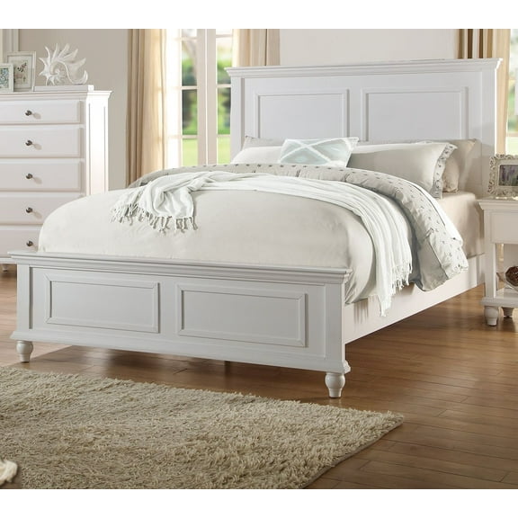 California King Size Bed White Color Bedroom Furniture 1pc Bedframe Rectangular Pattern HB FB panel