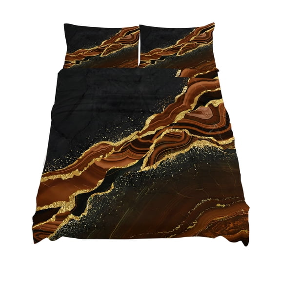 California King Size Black Gold Marble Sheet Sets Brown Luxury Modern Abstract Wave Texture Soft Breathable Microfiber Bed Sheets 4 Piece Bed Sheets Set, 1 Fitted Sheet, 1 Flat Sheet & 2 Pillowcases