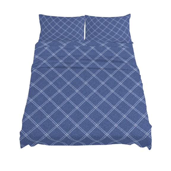 California King Size Blue Diagonal Plaid Sheet Sets Modern Crosshatch Lines Argyle Geometric Soft Breathable Microfiber Bed Sheets 4 Piece Set, 1 Fitted Sheet, 1 Flat Sheet & 2 Pillowcases