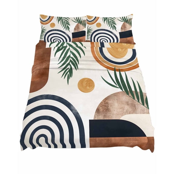 California King Size Boho Sheet Sets Leaf Geometric Neutral Mid Century Soft Breathable Microfiber Bed Sheets Deep Pockets 4 Piece Bed Sheets Set, 1 Fitted Sheet, 1 Flat Sheet & 2 Pillowcases