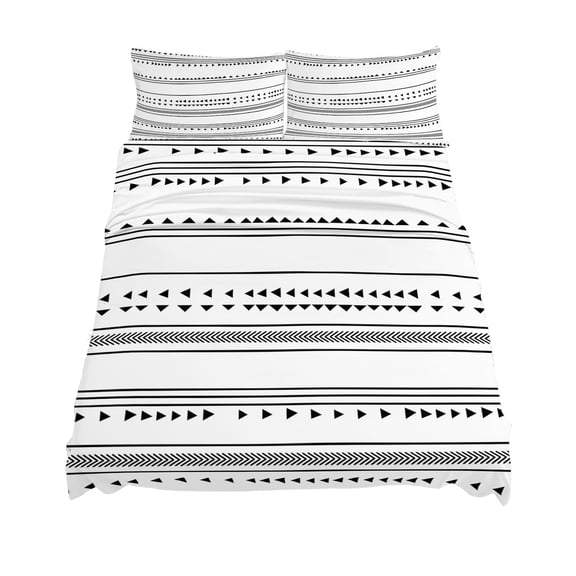 California King Size Boho Triangle Sheet Sets Stripes Geometric Black Soft Breathable Microfiber Bed Sheets Deep Pockets 4 Piece Bed Sheets Set, 1 Fitted Sheet, 1 Flat Sheet & 2 Pillowcases