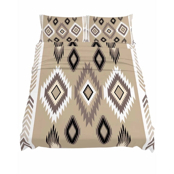 California King Size Brown Tribal Geometric Sheet Sets Vintage Boho Native Abstract Soft Breathable Microfiber Bed Sheets 4 Piece Bed Sheets Set, 1 Fitted Sheet, 1 Flat Sheet & 2 Pillowcases