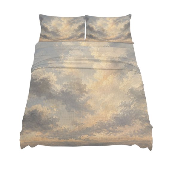 California King Size Cloud Sky Sheet Sets Vintage Cream Gray Cloudscape Oil Painting Textured Soft Breathable Microfiber Bed Sheets 4 Piece Set, 1 Fitted Sheet, 1 Flat Sheet & 2 Pillowcases