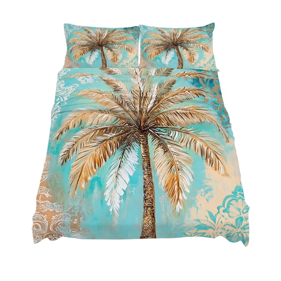 California King Size Coconut Tree Sheet Sets Tropical Plant Vintage Soft Breathable Microfiber Bed Sheets Deep Pockets 4 Piece Bed Sheets Set, 1 Fitted Sheet, 1 Flat Sheet & 2 Pillowcases