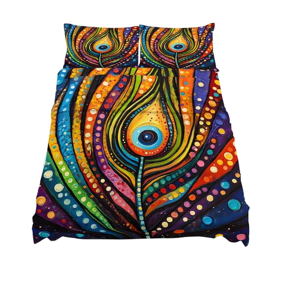 California King Size Colorful Peacock Sheet Sets Boho Abstract Feathers Polka Dots Soft Breathable Microfiber Bed Sheets 4 Piece Bed Sheets Set, 1 Fitted Sheet, 1 Flat Sheet & 2 Pillowcases