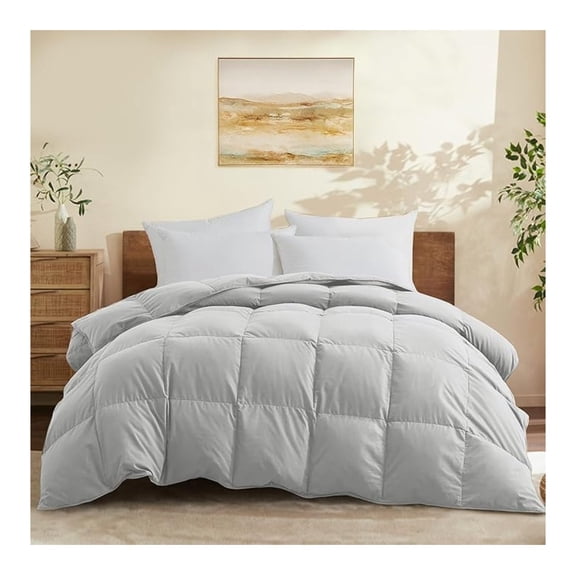 California King Size Down Comforter - All Season Ultra Soft Goose Down & Fiber Fill, Luxury Hotel Light Gray Duvet Insert with Corner Tabs (104" X 94")