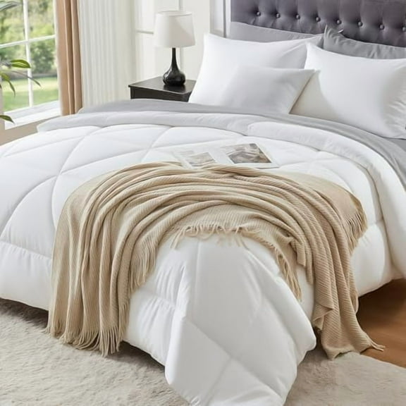 California King Size Comforter Set 7 Pieces Bed in A Bag - Soft Microfiber Reversible Cal King White Bed Set with Comforters, Sheets, Pillowcases & Shams, Cozy Bedding Sets for All Season