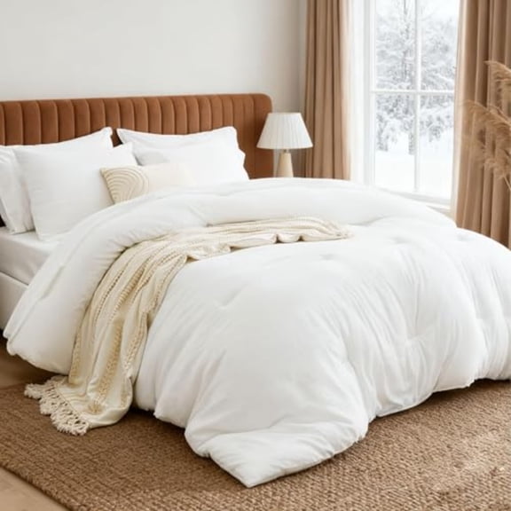 California King Size Comforter Set White Soft Prewashed Bedding for All Seasons 7 Pieces Warm Winter Down Alternative Bed Set Fluffy Bed in a Bag with Sheets Pillowcases and Shams