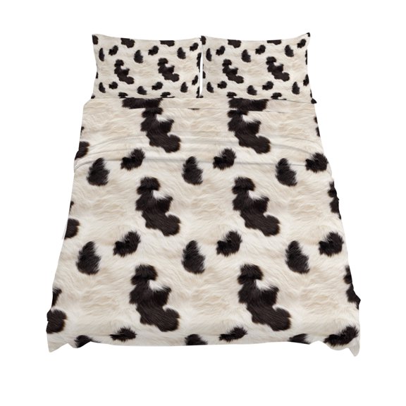 California King Size Cow Spots Sheet Sets Fluffy Animal Skin Soft Breathable Microfiber Bed Sheets Deep Pockets 4 Piece Bed Sheets Set, 1 Fitted Sheet, 1 Flat Sheet & 2 Pillowcases