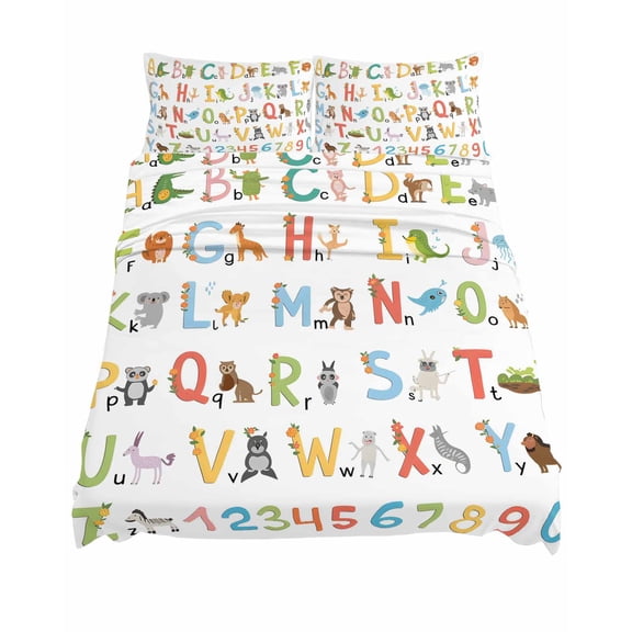 California King Size Cute Colorful Sheet Sets Cartoon Animal Alphabet Number Soft Breathable Microfiber Bed Sheets Deep Pockets 4 Piece Bed Sheets Set, 1 Fitted Sheet, 1 Flat Sheet & 2 Pillowcases