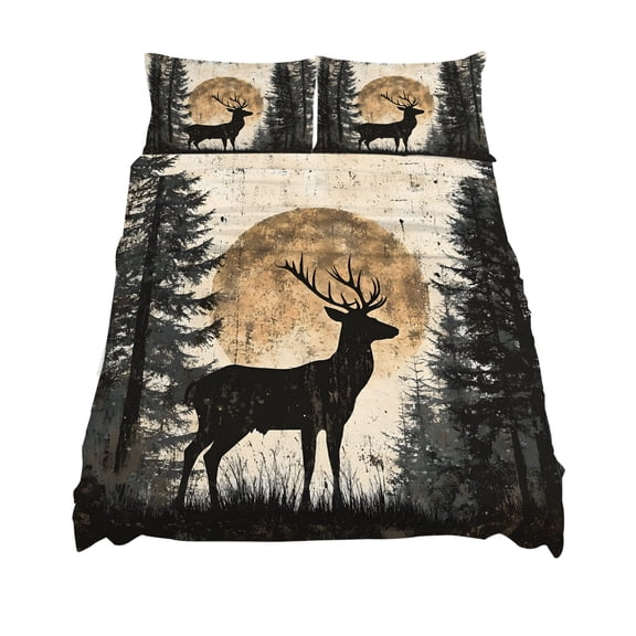 California King Size Deer Sheet Sets Elk Silhouette Forest Vintage Soft Breathable Microfiber Bed Sheets Deep Pockets 4 Piece Bed Sheets Set, 1 Fitted Sheet, 1 Flat Sheet & 2 Pillowcases