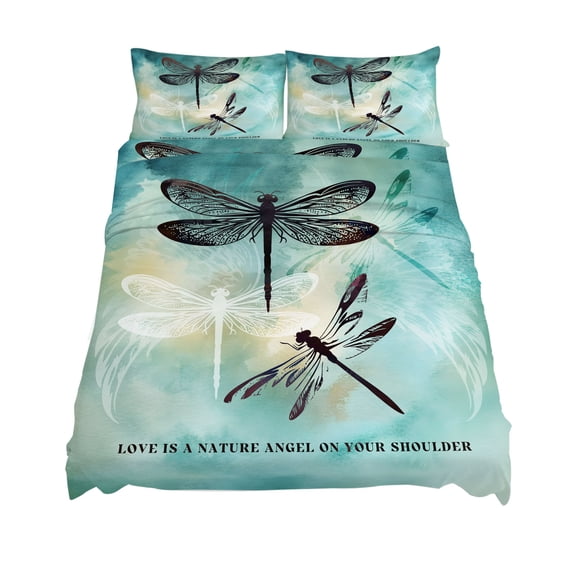California King Size Dragonfly Sheet Sets Abstract Animal Teal Green Yellow Gradient Text Soft Breathable Microfiber Bed Sheets 4 Piece Bed Sheets Set, 1 Fitted Sheet, 1 Flat Sheet & 2 Pillowcases