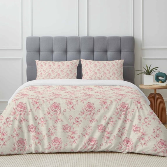 Pink Flower California King Size Duvet Cover 4 Piece Bedding Set Boho Pastoral Pink ...