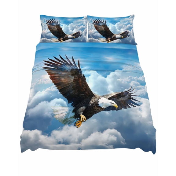 California King Size Eagle Flying Sheet Sets Blue Sky Clouds Wings Eagle Animal Soft Breathable Microfiber Bed Sheets Deep Pockets 4 Piece Bed Sheets Set, 1 Fitted Sheet, 1 Flat Sheet & 2 Pillowcases
