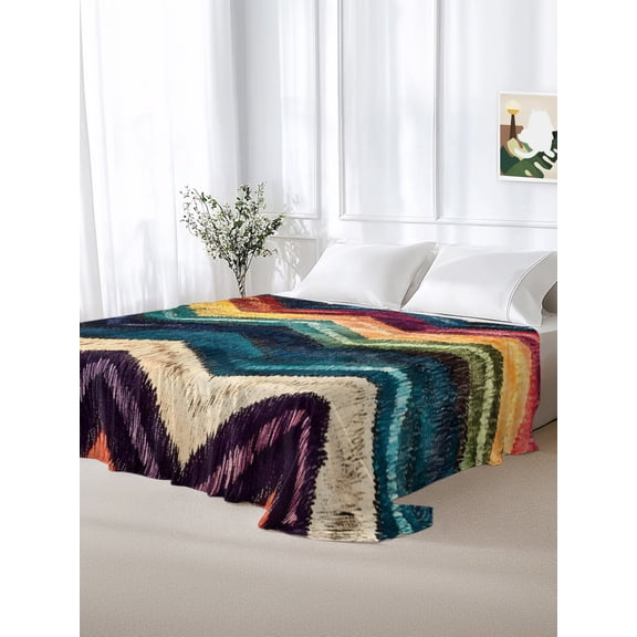 California King Size Flat Sheet Only,Abstract Colorful Zigzag Striped Soft Top Bed Sheets Breathable Bedding Sheet Modern Geometric Art Microfiber Hotel Top Sheets
