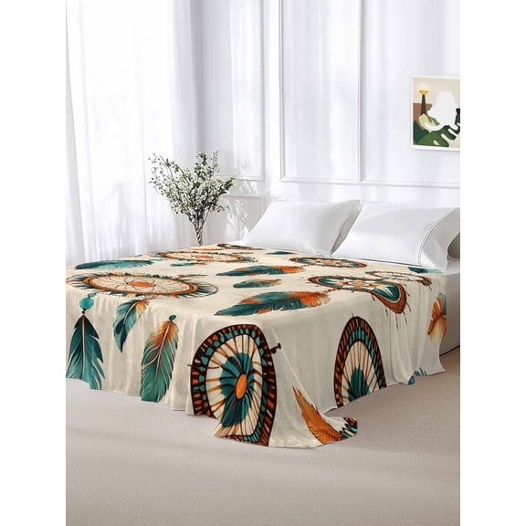 California King Size Flat Sheet Only,Abstract Indian Totem Soft Top Bed Sheets Breathable Bedding Sheet Retro Ancient Patterns on Linen Microfiber Hotel Luxury Top Sheets