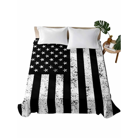 King Size Flat Sheet Only, Black American Flag Soft Brushed Microfiber Bed Sheets, Vintage USA Flag Hotel Quality Breathable Bedding Top Sheet, Easy Care, 105"x98"