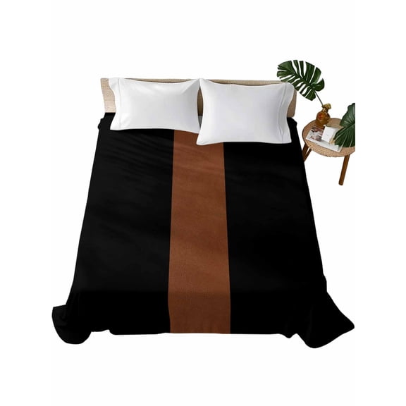 California King Size Flat Sheet Only, Black Brown Soft Brushed Microfiber Bed Sheets, Contemporary Boho Modern Art Hotel Quality Breathable Bedding Top Sheet, Easy Care, 108"x98"