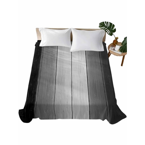 King Size Flat Sheet Only, Black Gray Ombre Soft Brushed Microfiber Bed Sheets, Vintage Country Wooden Hotel Quality Breathable Bedding Top Sheet, Easy Care, 105"x98"