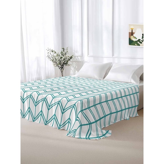 California King Size Flat Sheet Only,Boho Minimalist Geometric Art Soft Top Bed Sheets Breathable Bedding Sheet Modern Teal Herringbone Texture Microfiber Hotel Luxury Top Sheets