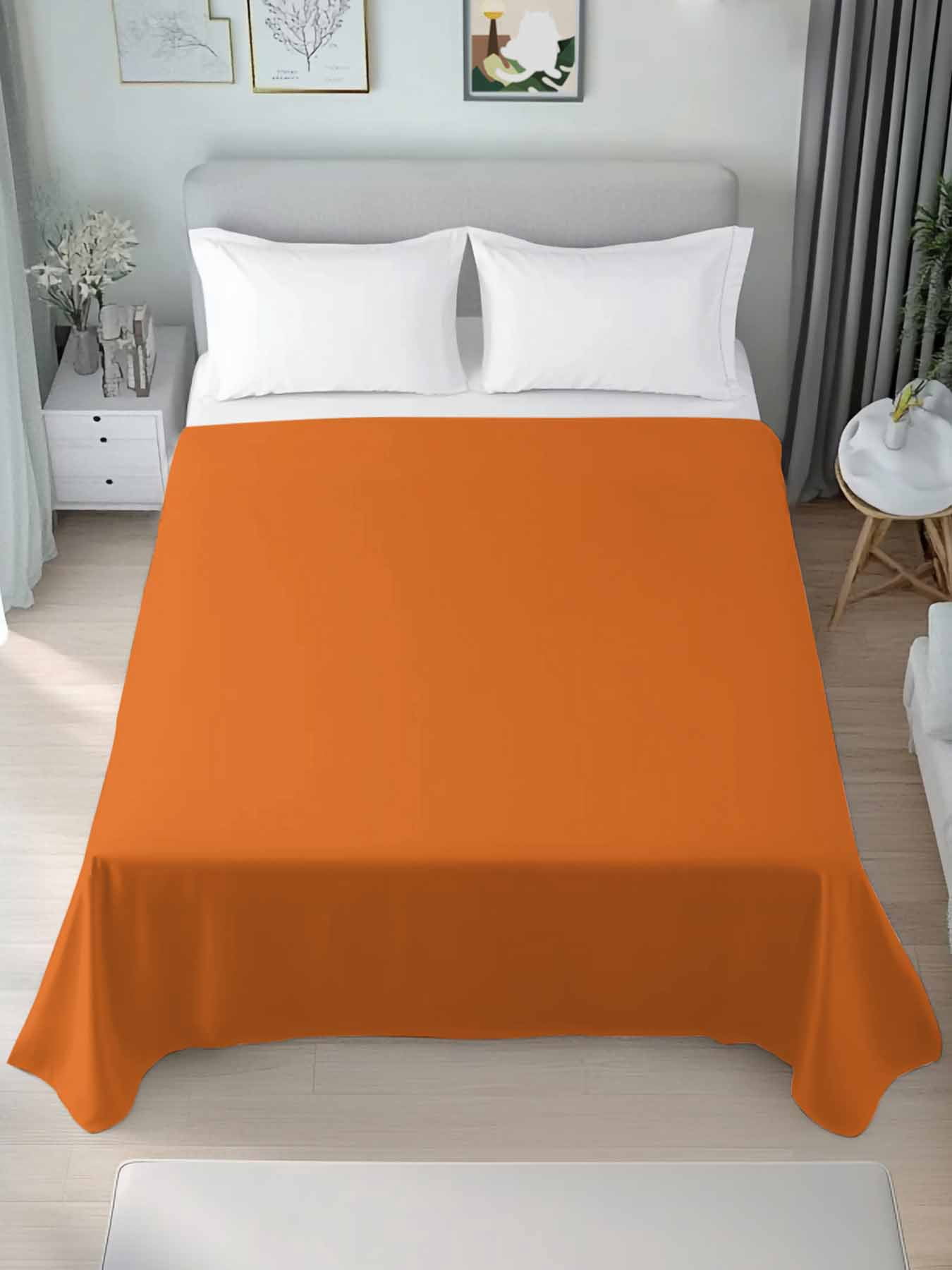 King Size Flat Sheet Only, Burnt Orange Soft Brushed Microfiber Bed ...