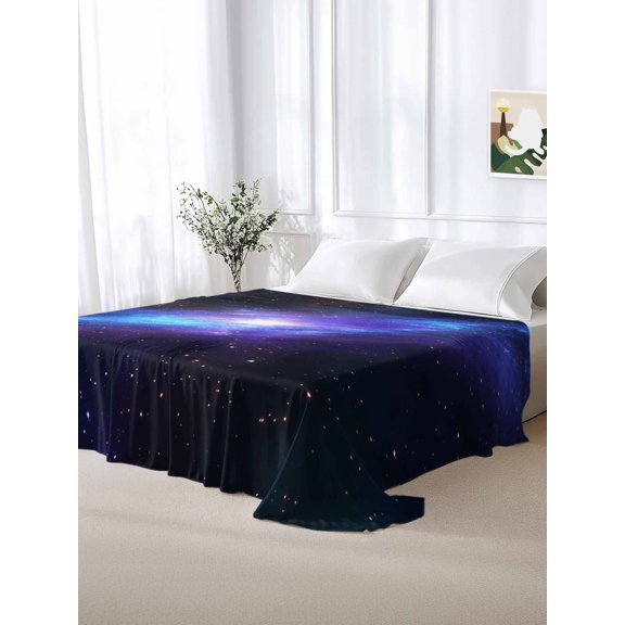 California King Size Flat Sheet Only,Cosmic Blue Purple Soft Top Bed Sheets Breathable Bedding Sheet Galaxy Background Microfiber Hotel Luxury Top Sheets