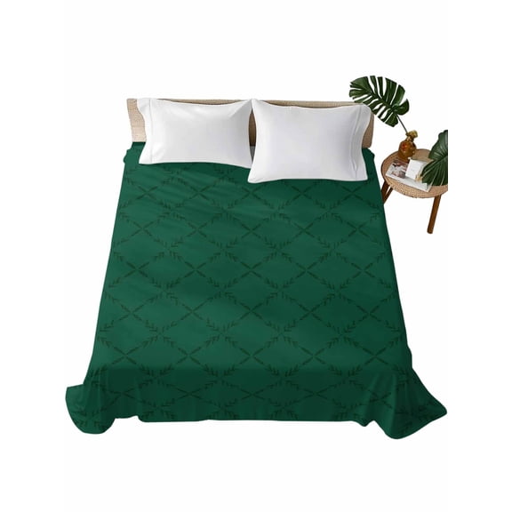 King Size Flat Sheet Only, Dark Green Plaid Soft Brushed Microfiber Bed Sheets, Country Vintage Abstract Striped Lattice Hotel Quality Breathable Bedding Top Sheet, Easy Care, 105"x98"