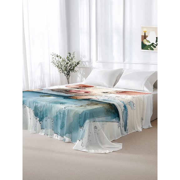 California King Size Flat Sheet Only,Funny Cute Farm Pig on Bathtub Soft Top Bed Sheets Breathable Bedding Sheet Watercolor Farmhouse Microfiber Hotel Luxury Top Sheets