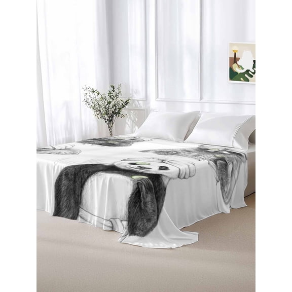 California King Size Flat Sheet Only,Funny SPA Sketch Art Soft Top Bed Sheets Breathable Bedding Sheet Bear Panda Elephant Raccoon Microfiber Hotel Luxury Top Sheets