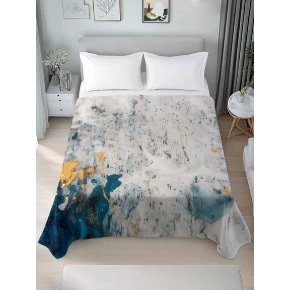 King Size Flat Sheet Only, Gray Teal Soft Brushed Microfiber Bed Sheets, Modern Abstract Art Retro Flow Marble Hotel Quality Breathable Bedding Top Sheet, Easy Care, 105"x98"