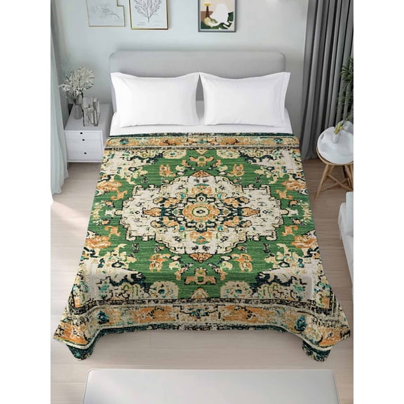 King Size Flat Sheet Only, Green Boho Soft Brushed Microfiber Bed Sheets, Vintage Ethnic Tribe Southwestern Hotel Quality Breathable Bedding Top Sheet, Easy Care, 105"x98"