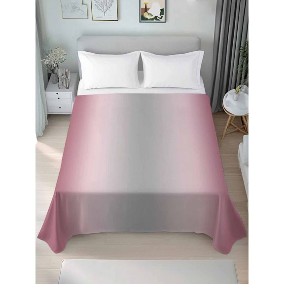King Size Flat Sheet Only, Grey Light Pink Ombre Soft Brushed Microfiber Bed Sheets, Modern Abstract Art Gradient Hotel Quality Breathable Bedding Top Sheet, Easy Care, 105"x98"