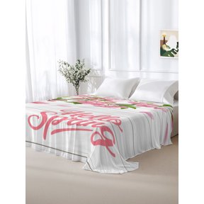 California King Size Flat Sheet Only,Hello Spring Peach Blossom Floral Soft Top Bed Sheets Breathable Bedding Sheet Pink Flower Rustic Wood Grain Microfiber Hotel Luxury Flat Sheets