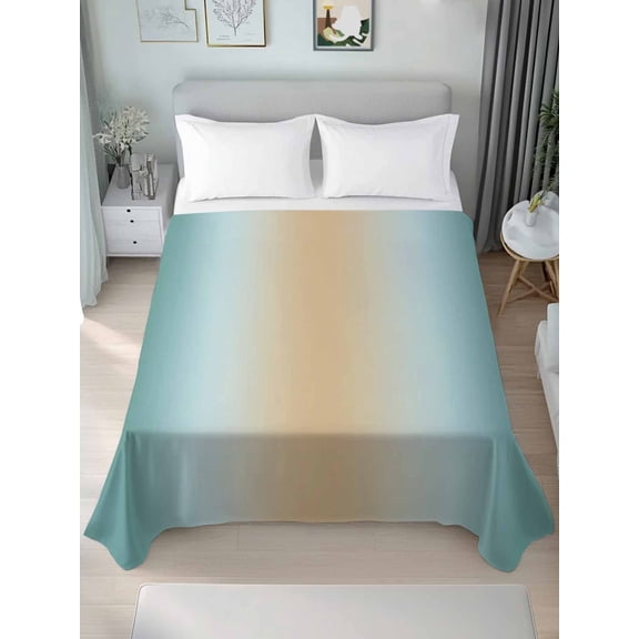 King Size Flat Sheet Only, Khaki Turquoise Ombre Soft Brushed Microfiber Bed Sheets, Modern Abstract Art Gradient Hotel Quality Breathable Bedding Top Sheet, Easy Care, 105"x98"