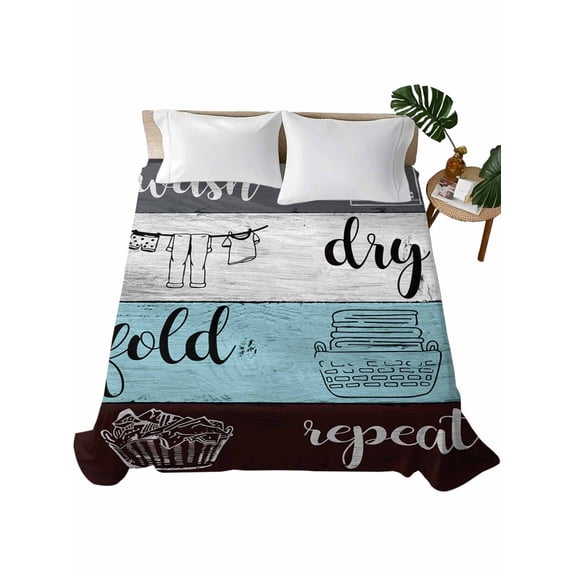 King Size Flat Sheet Only, Laundry Room Soft Brushed Microfiber Bed Sheets, Wash Dry Fold Repeat Splicing Colorful Wood Hotel Quality Breathable Bedding Top Sheet, Easy Care, 105"x98"