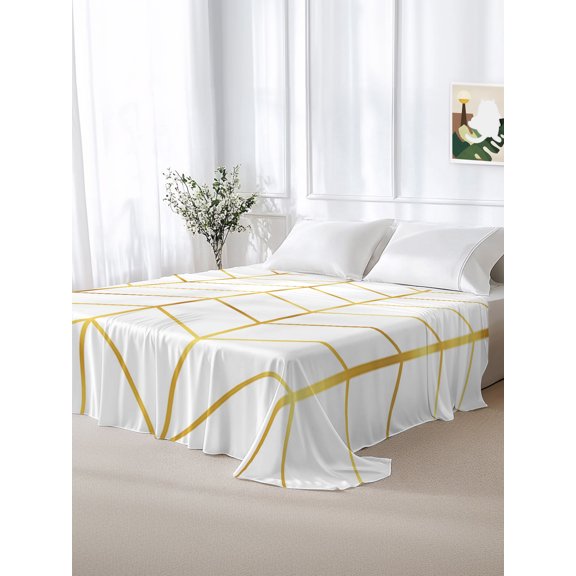 California King Size Flat Sheet Only,Minimalist Yellow Herringbone Arrow Soft Top Bed Sheets Breathable Bedding Sheet Abstract Geometric Line Microfiber Hotel Luxury Top Sheets