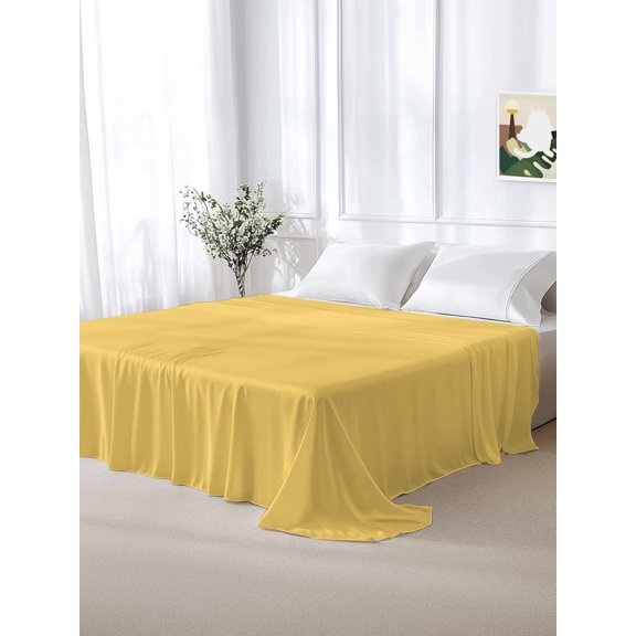 California King Size Flat Sheet Only,Modern Yellow Solid Color Soft Top Bed Sheets Breathable Bedding Sheet Minimalist Art Microfiber Hotel Luxury Top Sheets
