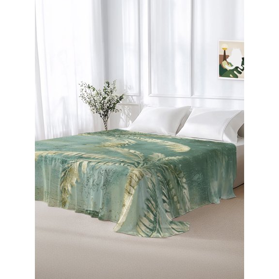 California King Size Flat Sheet Only,Moss Green Paired Palms Soft Top Bed Sheets Breathable Bedding Sheet Vintage Background Microfiber Hotel Luxury Top Sheets