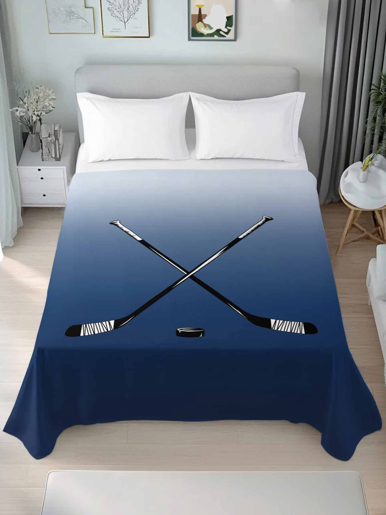 California King Size Flat Sheet Only, Navy Blue Ice Hockey Soft Brushed ...